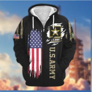 U.S. Army Star Logo Distressed American Flag 3D All Over Print Zip Hoodie