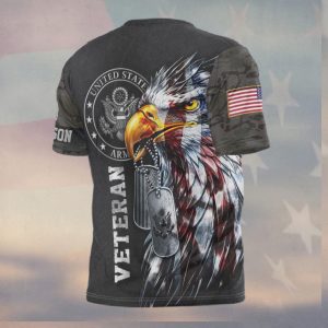 U.S. Army Veteran American Eagle with Dog Camo T Shirt