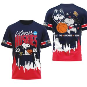 UConn Huskies Snoopy 2026 NCAA Let The Madness Begin Skyline Shirt