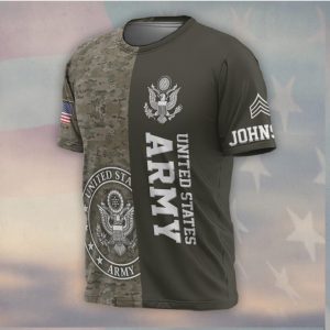 US Army Veteran Split Camo Solid Personalized Tactical Shirt