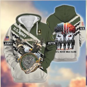 US Army Veteran You'll Never Walk Alone Eagle Soldiers 3D Hoodie