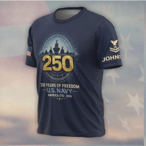 US Navy 250 Years of Freedom Naval Fleet Compass Gold T Shirt