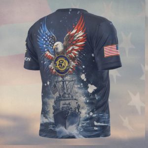 US Navy 250th Anniversary Patriotic Eagle Warship T Shirt