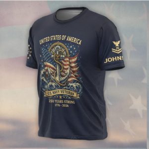 United States of America US Navy Veteran 250 Years Strong Anchor T Shirt