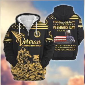 Veteran Memorial Day Fallen Soldier Tribute Gold Black 3D Zip Hoodie