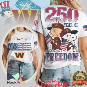 Washington Commanders 250 Year of Freedom Peanuts Charlie Brown Snoopy Patriotic T Shirt
