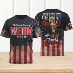 Washington Commanders 250 Years of Greatness America 1776 2026 Patriotic Eagle NFL T Shirt