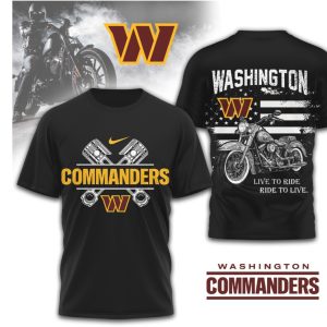 Washington Commanders Biker Live to Ride Motorcycle Design Patriotic American Flag T Shirt