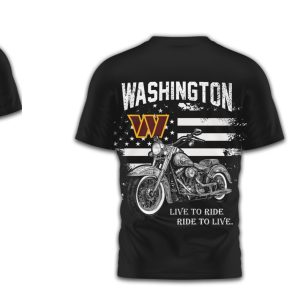 Washington Commanders Biker Live to Ride Motorcycle Design Patriotic American Flag T Shirt