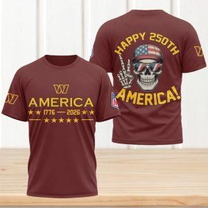 Washington Commanders Happy 250th America 1776 2026 Patriotic Skull T Shirt