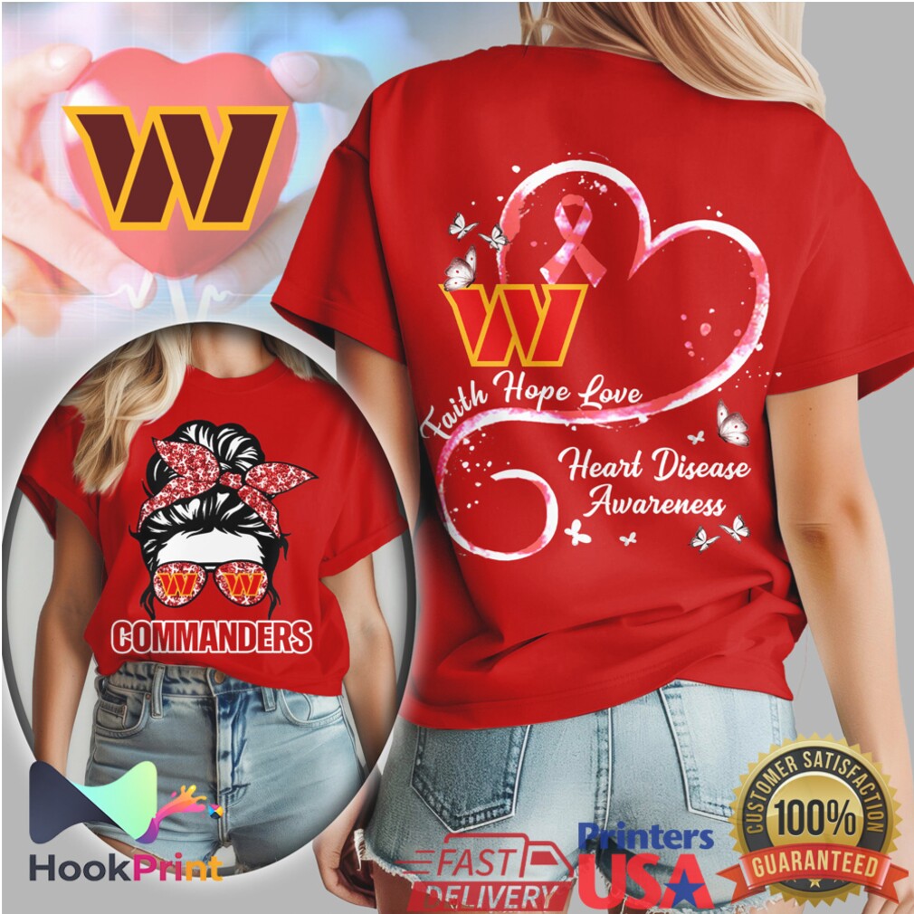 Washington Commanders Heart Disease Awareness Messy Bun Red T Shirt Washington Commanders Heart Disease Awareness Messy Bun Red T Shirt