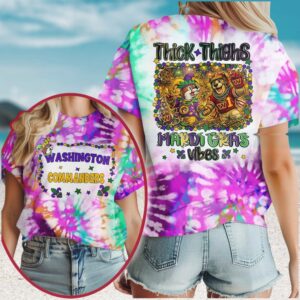 Washington Commanders Mardi Gras Vibes Thick Thighs NFL T Shirt Washington Commanders Mardi Gras Vibes Thick Thighs NFL T Shirt