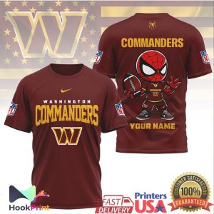 Washington Commanders Spider Man Custom Name Mascot NFL Football T Shirt