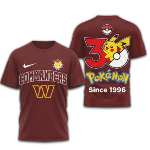 Washington Commanders x Pokemon Pikachu 30th Anniversary Fan T Shirt