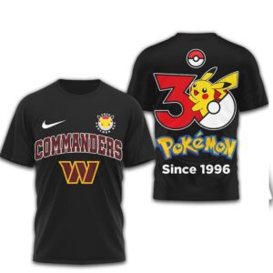 Washington Commanders x Pokemon Pikachu 30th Anniversary Fan T Shirt