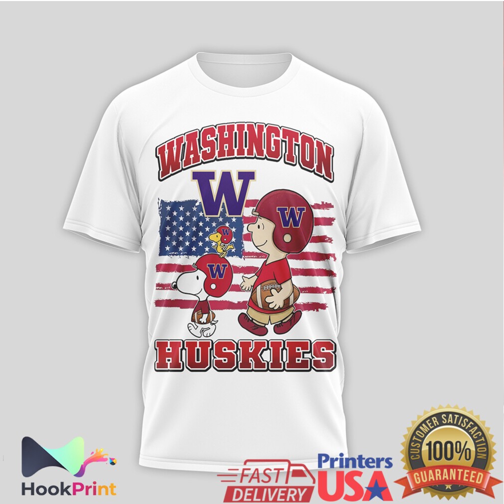 Washington Huskies Snoopy Peanuts American Flag Football T Shirt Washington Huskies Snoopy Peanuts American Flag Football T Shirt