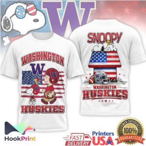 Washington Huskies Snoopy Peanuts American Flag Football T Shirt