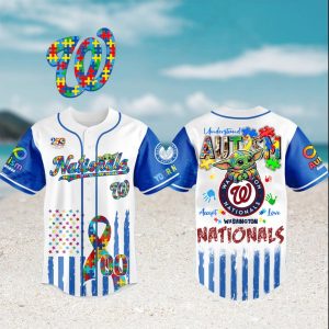Washington Nationals Baby Yoda Autism Awareness Custom Baseball Jersey