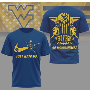West Virginia Mountaineers “Just Hate Us” Mascot Dabbing T Shirt West Virginia Mountaineers “Just Hate Us” Mascot Dabbing T Shirt