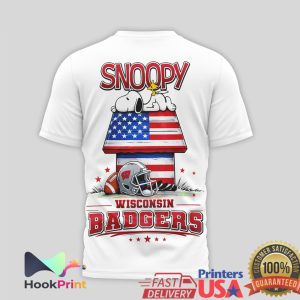 Wisconsin Badgers Snoopy Peanuts American Flag Football T Shirt