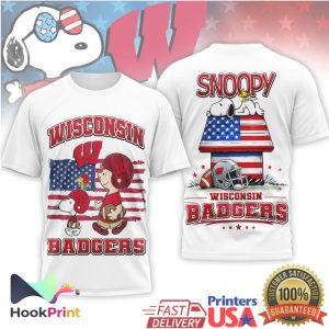 Wisconsin Badgers Snoopy Peanuts American Flag Football T Shirt