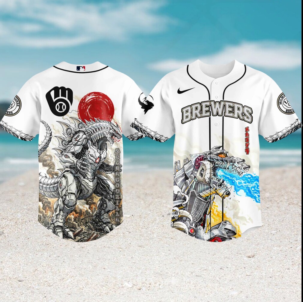 Milwaukee Brewers x MechaGodzilla White Baseball Cyber Kaiju Jersey Milwaukee Brewers x MechaGodzilla White Baseball Cyber Kaiju Jersey