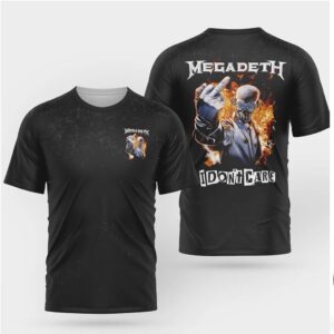 Megadeth Vic Rattlehead I Don't Care Middle Finger Fire Shirt