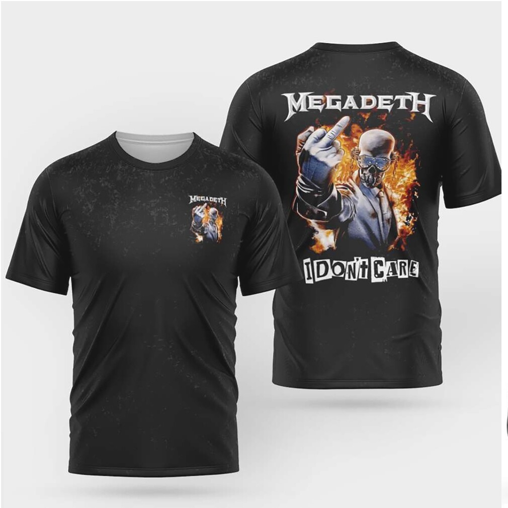 Megadeth Vic Rattlehead I Don't Care Middle Finger Fire Shirt Megadeth Vic Rattlehead I Don't Care Middle Finger Fire Shirt