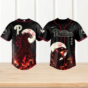 Godzilla x Philadelphia Phillies Custom MLB Baseball Red Black Monster Edition Jersey