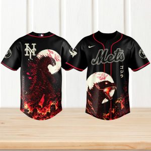 Godzilla x New York Mets Custom MLB Baseball Black Queens Monster Edition Jersey