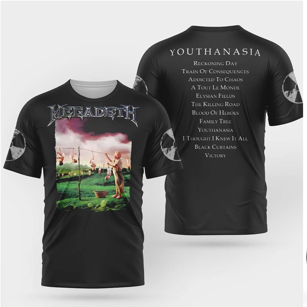 Megadeth Youthanasia Album Cover Vintage Style Tracklist Shirt Megadeth Youthanasia Album Cover Vintage Style Tracklist Shirt