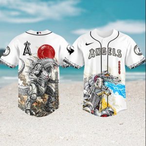 MechaGodzilla x Los Angeles Angels White Baseball Mecha Edition Jersey MechaGodzilla x Los Angeles Angels White Baseball Mecha Edition Jersey
