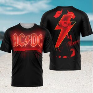 AC DC Angus Young Lightning Bolt Silhouette Red Glow Vintage Rock Fan Music T Shirt