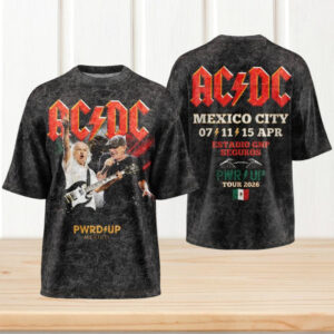AC DC Mexico City Estadio GNP Seguros PWR UP Tour 2026 Vintage Acid Wash T Shirt AC DC Mexico City Estadio GNP Seguros PWR UP Tour 2026 Vintage Acid Wash T Shirt