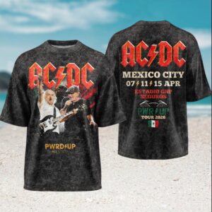 AC DC Mexico City Estadio GNP Seguros PWR UP Tour 2026 Vintage Acid Wash T Shirt