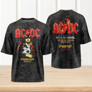 AC DC Mexico City Power Up Tour 2026 Angus Young Fire Retro Wash T Shirt AC DC Mexico City Power Up Tour 2026 Angus Young Fire Retro Wash T Shirt