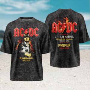 AC DC Mexico City Power Up Tour 2026 Angus Young Fire Retro Wash T Shirt