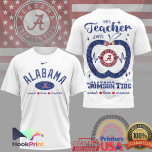 Alabama Crimson Tide This Teacher Loves Crimson Tide Apple Teach Love Inspire Fans T Shirt