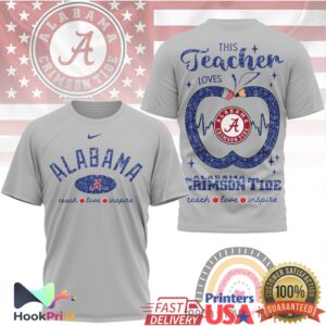Alabama Crimson Tide This Teacher Loves Crimson Tide Apple Teach Love Inspire Fans T Shirt