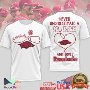 Arkansas Razorbacks Baseball Never Underestimate A Nurse Women Red T Shirt