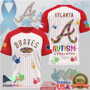 Atlanta Braves Autism Awareness Pinstripe Baseball T Shirt