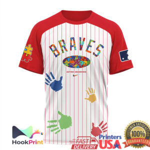 Atlanta Braves MLB Autism Awareness 2026 Vintage Pinstripe Puzzle Fans Men Women T Shirt