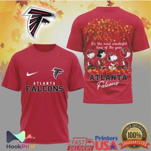 Atlanta Falcons Snoopy Charlie Brown Fall Leaves Most Wonderful Time NFL T Shirt
