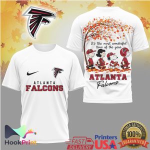 Atlanta Falcons Snoopy Charlie Brown Fall Leaves Most Wonderful Time NFL T Shirt
