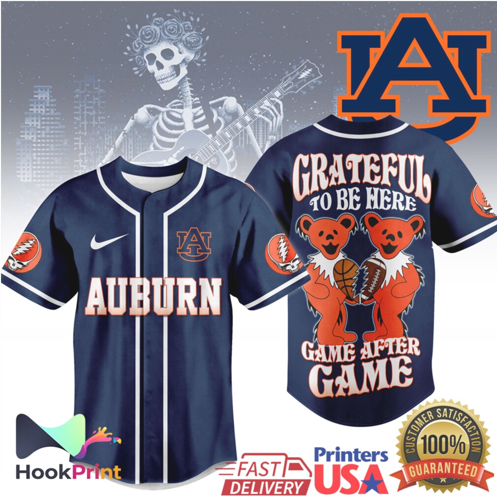 Auburn Tigers Grateful Dead Dancing Bears Navy Baseball Jersey Auburn Tigers Grateful Dead Dancing Bears Navy Baseball Jersey