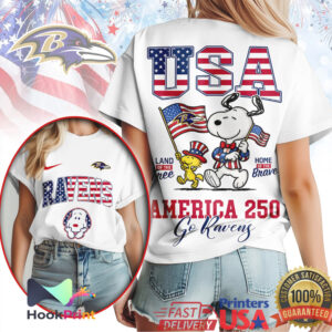 Baltimore Ravens America 250 Snoopy Patriotic 4th of July NFL T Shirt