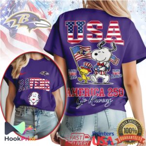 Baltimore Ravens America 250 Snoopy Patriotic 4th of July NFL T Shirt