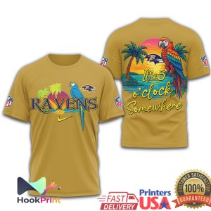 Baltimore Ravens It's 5 O'Clock Somewhere Parrot Tropical NFL Shirt