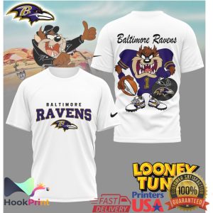 Baltimore Ravens Looney Tunes Taz Tasmanian Devil Purple White Graphic T Shirt