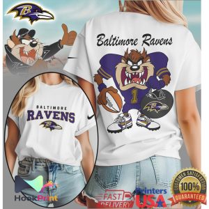 Baltimore Ravens Looney Tunes Taz Tasmanian Devil Purple White Graphic T Shirt
